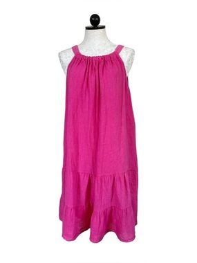 Bellambia Italian 100% Linen Summer Dress Pink Tiered Sleeveless Halter Size S